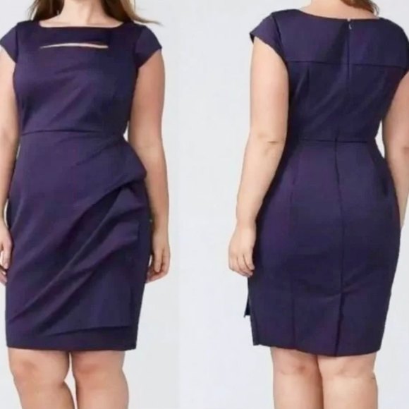 Lane Bryant Dresses & Skirts - Lane Bryant Sheath Stretch Dress Front Cut out Side Ruffle Size 22 Purple